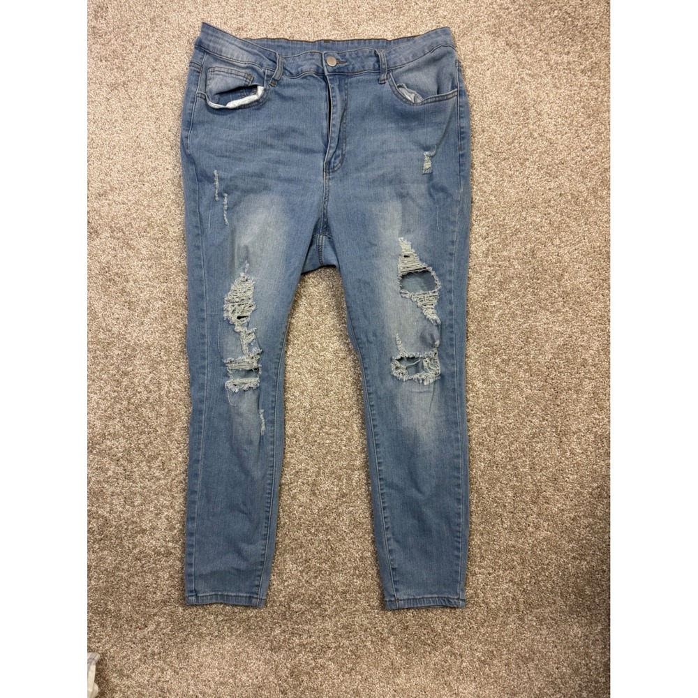 SHEIN Curve Distressed Skinny Jeans Light Wash Blue Ripped Denim Plus Size 2XL
